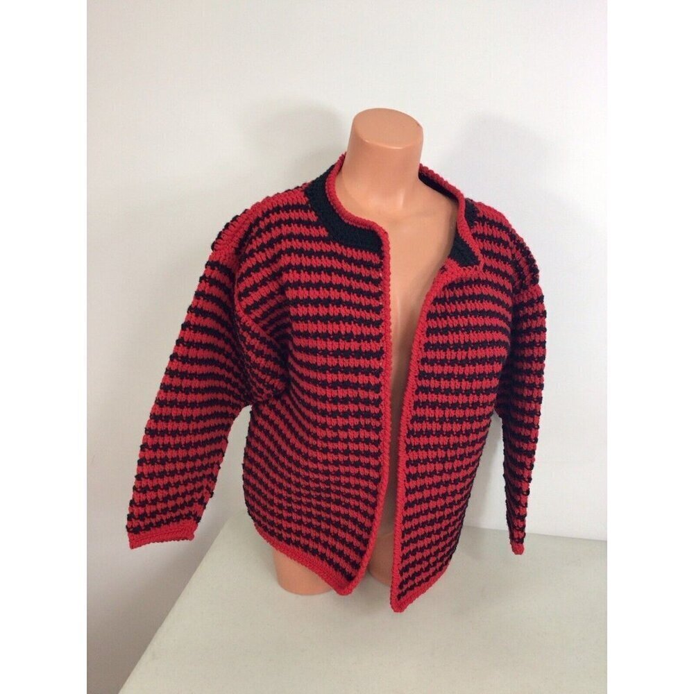 Hand Knit Wool Cardigan Sweater Womens Medium